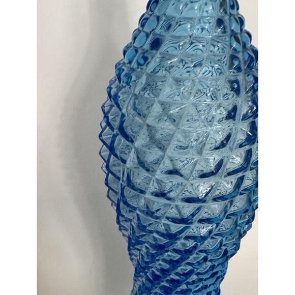 Vtg 16" Blue Empoli Genie Bottle Diamond Point Italian Art Glass No Stopper - Picture 8 of 8